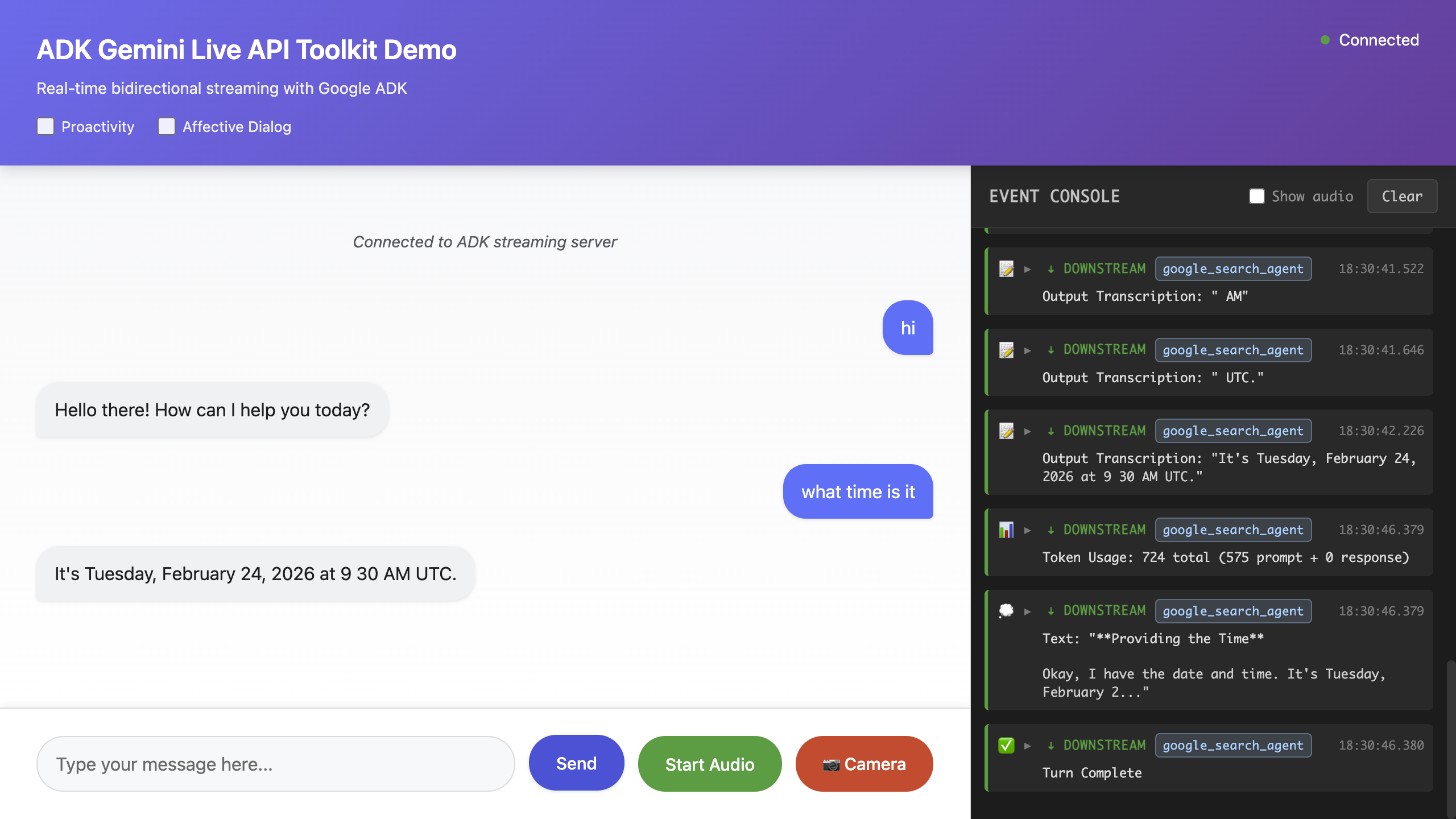 ADK Gemini Live API Toolkit Demo